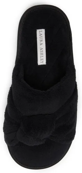 Laura Ashley Soft Terry Knot Scuff Slippers for Women - Comfy Non Slip Closed Toe Bedroom Slipper - Cozy Slide On Womens House Slippers
