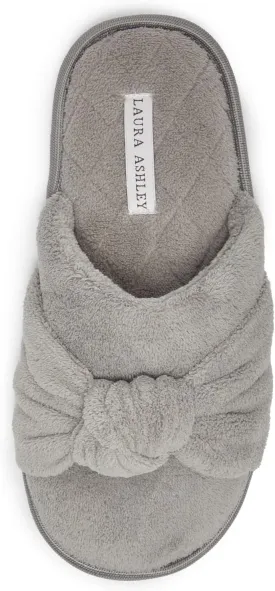 Laura Ashley Soft Terry Knot Scuff Slippers for Women - Comfy Non Slip Closed Toe Bedroom Slipper - Cozy Slide On Womens House Slippers