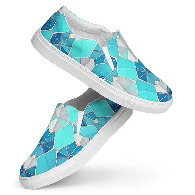 Mens Slip Canvas Shoes Blue Abstract Pattern