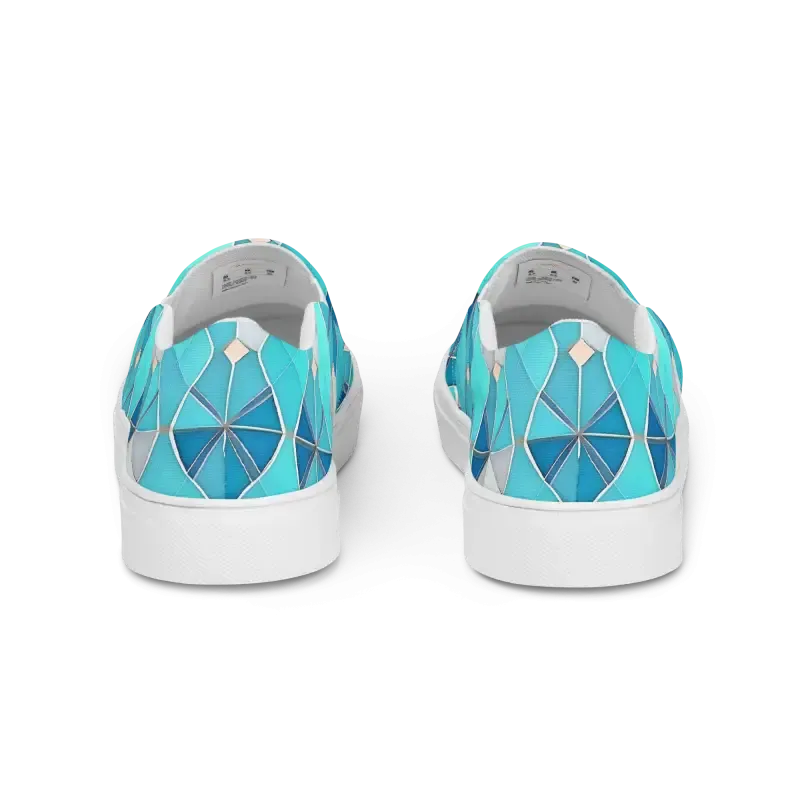 Mens Slip Canvas Shoes Blue Abstract Pattern