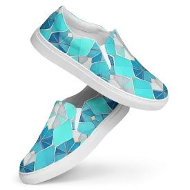 Mens Slip Canvas Shoes Blue Abstract Pattern