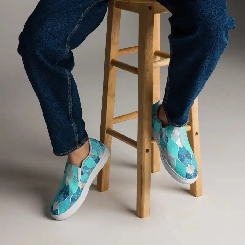 Mens Slip Canvas Shoes Blue Abstract Pattern