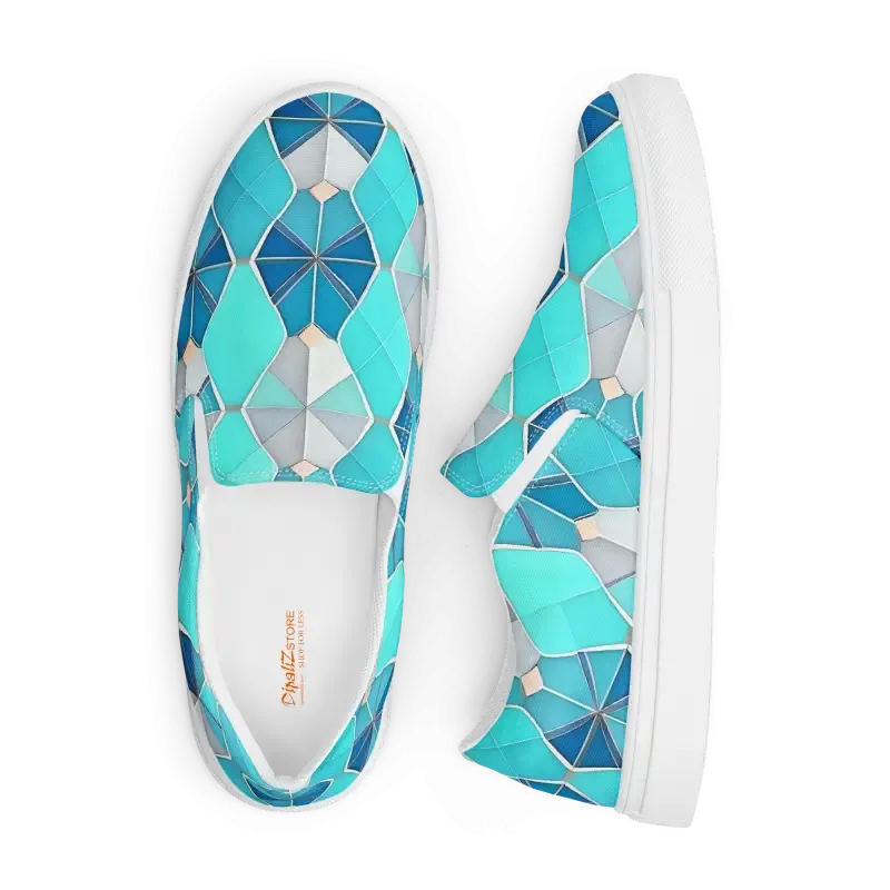 Mens Slip Canvas Shoes Blue Abstract Pattern