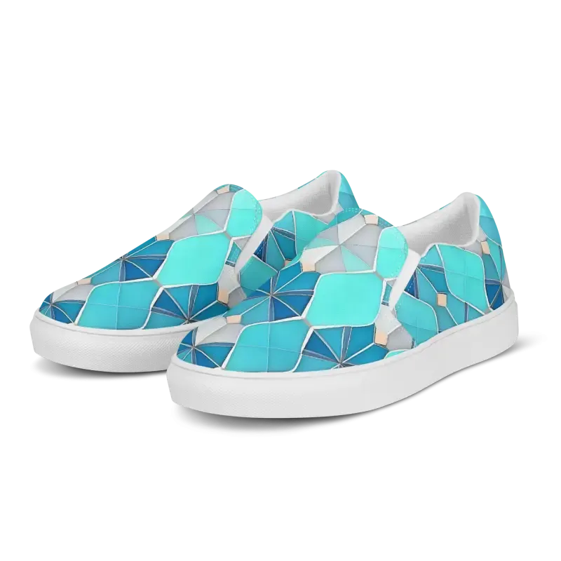 Mens Slip Canvas Shoes Blue Abstract Pattern