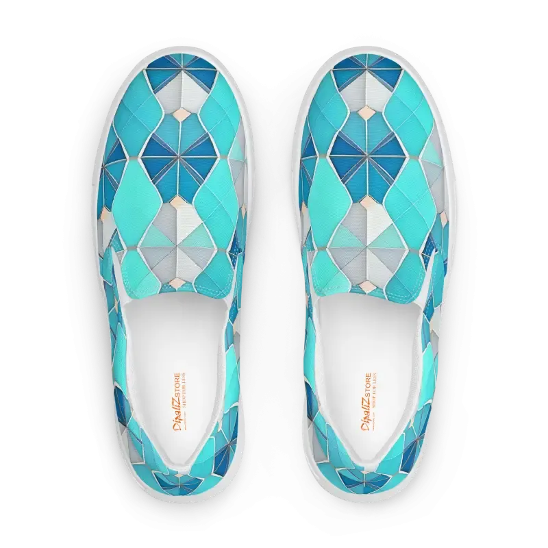 Mens Slip Canvas Shoes Blue Abstract Pattern