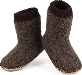 Men's Warm Up House Boots, Thick Fuzzy Sherpa Fleece Winter Moccasin Socks Non-slip Soles, Cozy Soft Comfy Indoor Shoes Rubber Grippers