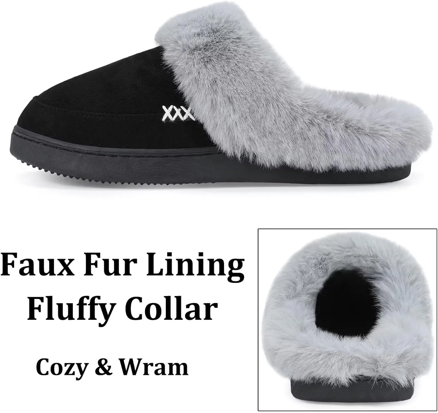 NineCiFun Women's and Men's Suede House Slippers Slip on Fuzzy Slippers with Faux Fur Lining Indoor Outdoor Home Shoes with Rubber Sole