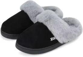 NineCiFun Women's and Men's Suede House Slippers Slip on Fuzzy Slippers with Faux Fur Lining Indoor Outdoor Home Shoes with Rubber Sole