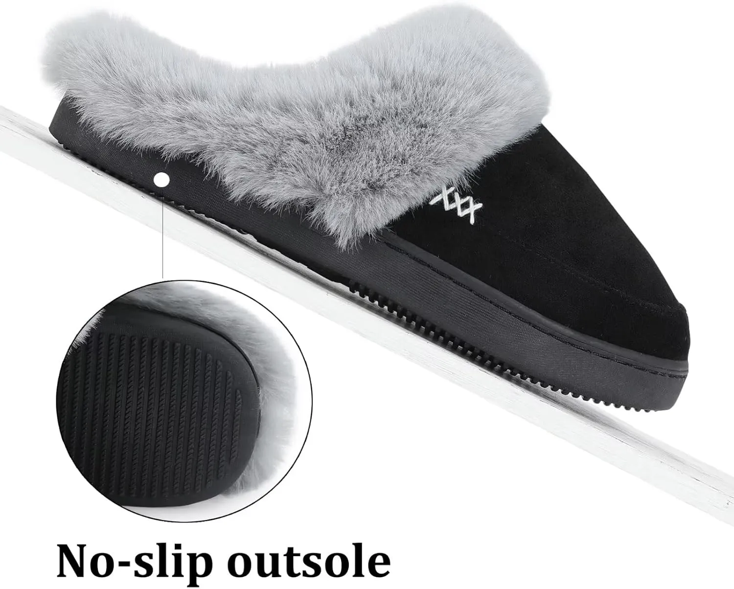 NineCiFun Women's and Men's Suede House Slippers Slip on Fuzzy Slippers with Faux Fur Lining Indoor Outdoor Home Shoes with Rubber Sole