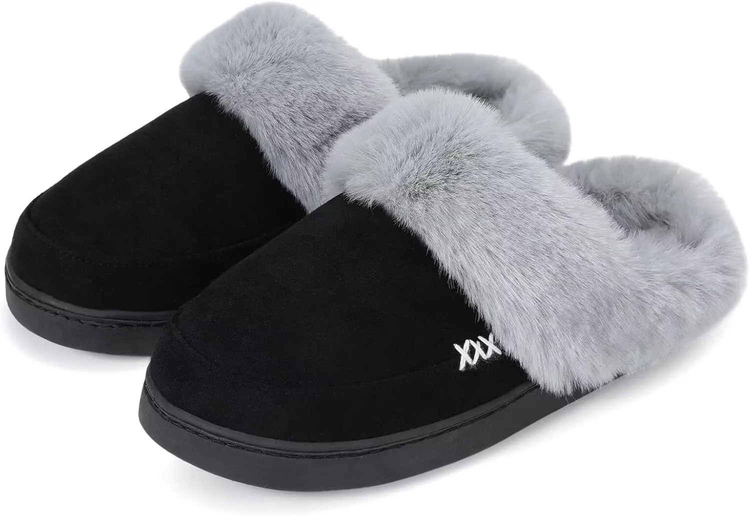 NineCiFun Women's and Men's Suede House Slippers Slip on Fuzzy Slippers with Faux Fur Lining Indoor Outdoor Home Shoes with Rubber Sole