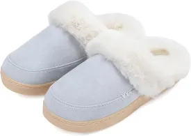 NineCiFun Women's and Men's Suede House Slippers Slip on Fuzzy Slippers with Faux Fur Lining Indoor Outdoor Home Shoes with Rubber Sole