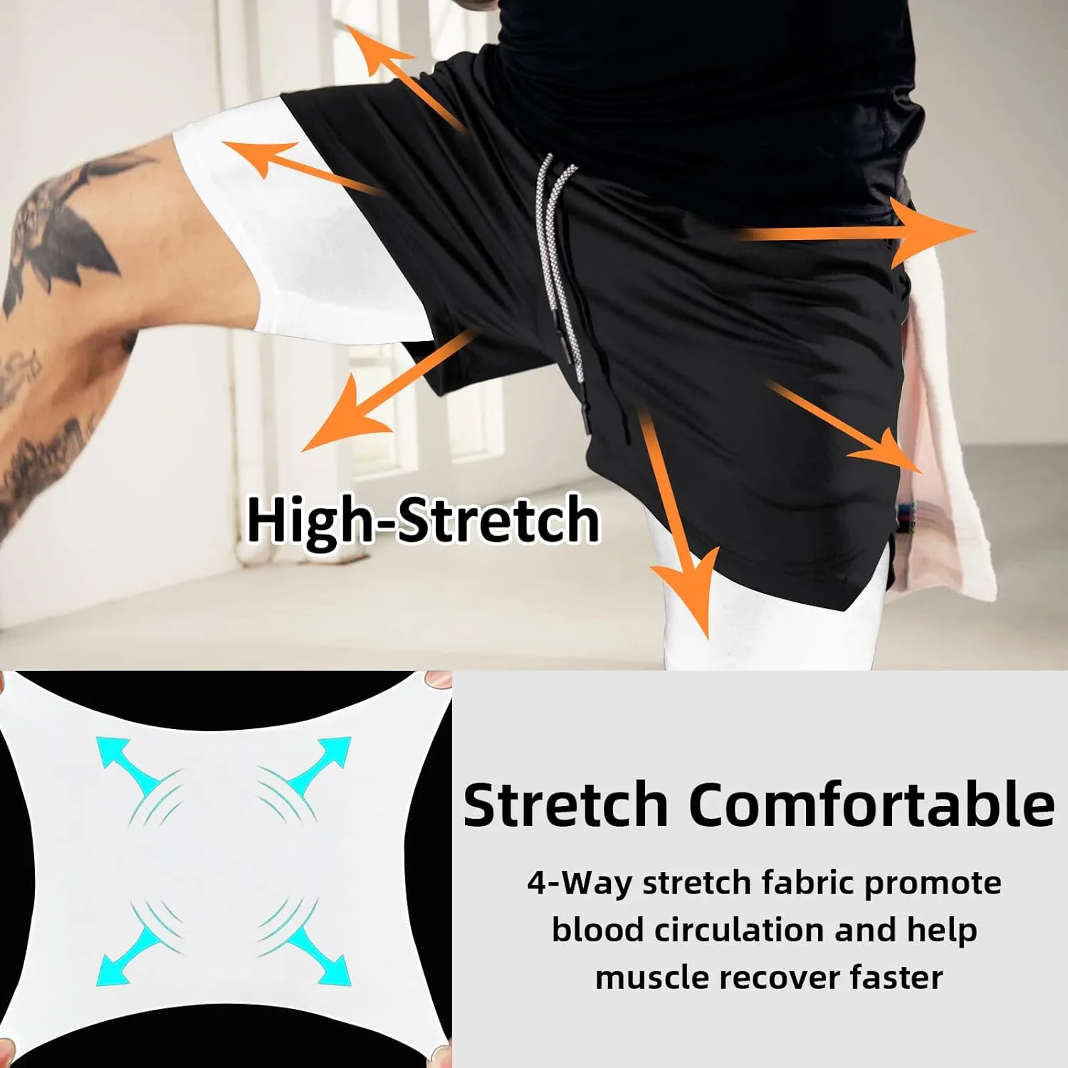 OEBLD Mens Athletic Shorts 2-in-1 Gym Workout Running 7'' Shorts with Towel Loop