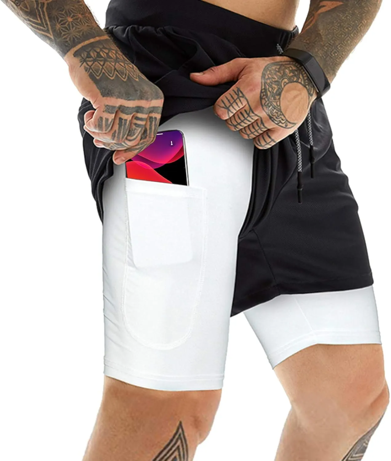 OEBLD Mens Athletic Shorts 2-in-1 Gym Workout Running 7'' Shorts with Towel Loop