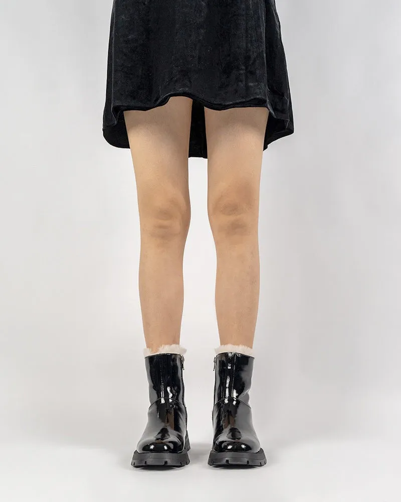 Patent Leather Warm Faux Fur Lined  Ankle Snow Boots