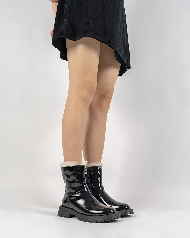 Patent Leather Warm Faux Fur Lined  Ankle Snow Boots