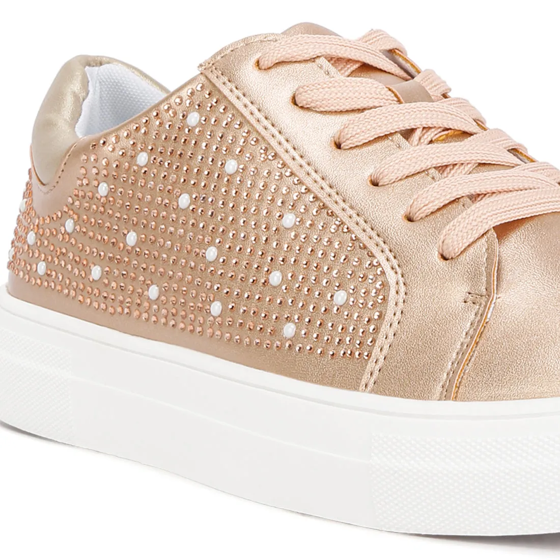 Rhinestone & Pearl Embellished Sneakers