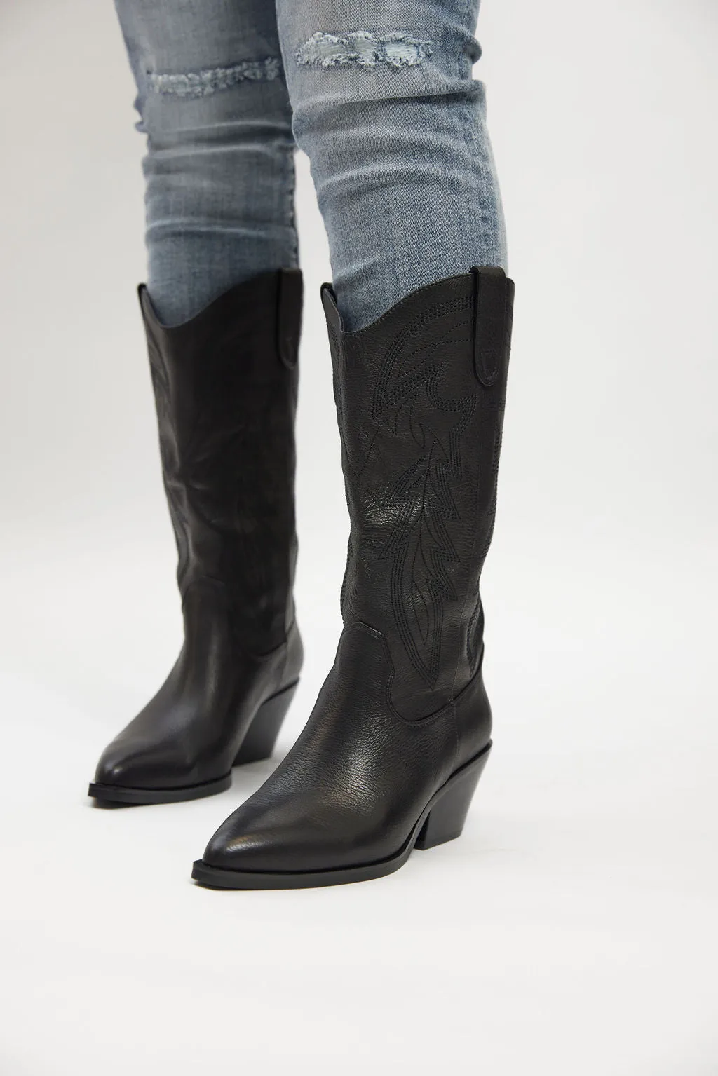 RIDING WESTERN BOOT BLACK LEATHER