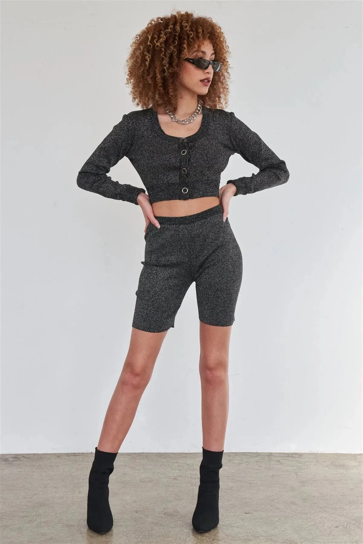 Sexy Sparkly Metallic Black Biker Short