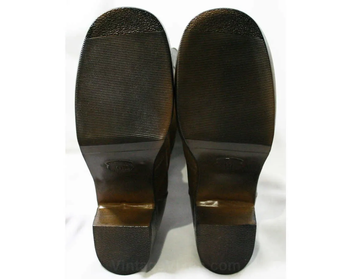 Size 10 Black & Brown 60s Boots - Waterproof Rubber - Sophisticated 1960s Street Style - Color Block - Lined - Unworn - Deadstock - 43294-1