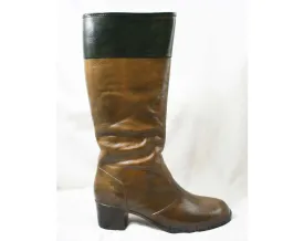 Size 10 Black & Brown 60s Boots - Waterproof Rubber - Sophisticated 1960s Street Style - Color Block - Lined - Unworn - Deadstock - 43294-1