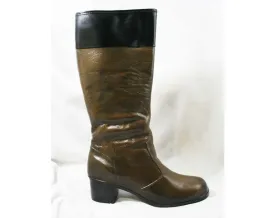 Size 6 Black & Brown 60s Boots - Waterproof Rubber - Sophisticated 1960s Street Style - Color Block - Lined - Unworn - Deadstock - 43293-11