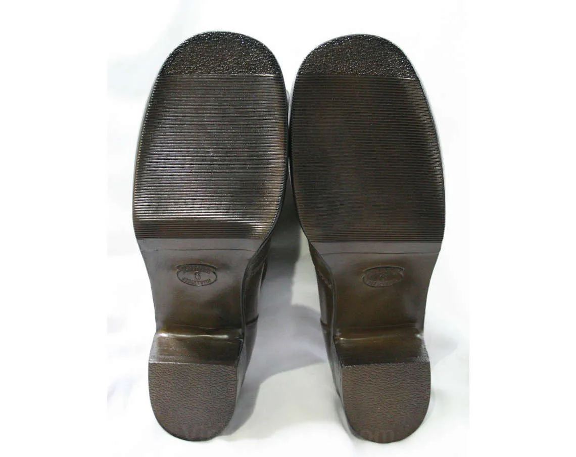 Size 6 Black & Brown 60s Boots - Waterproof Rubber - Sophisticated 1960s Street Style - Color Block - Lined - Unworn - Deadstock - 43293-11