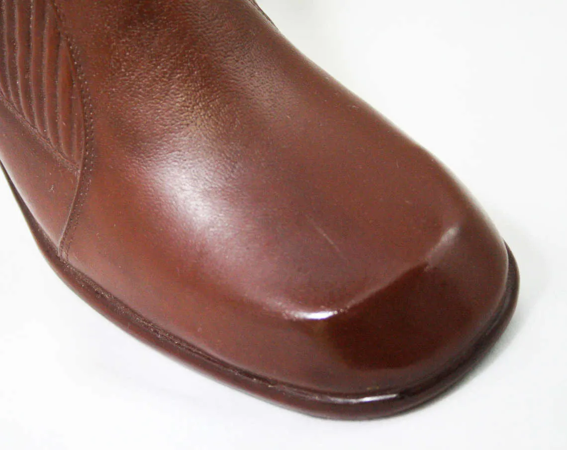 Size 6 Trompe L'Oeil 60s Boots - Brown Waterproof Rubber - Sophisticated 1960s - Faux Buckles - Fleece Lined - Unworn - Deadstock - 43295-2