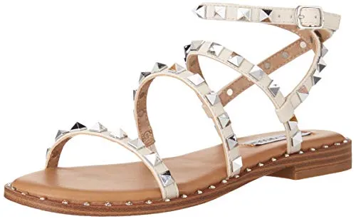 Steve Madden Womens Sandals Travel Bone Ankle Strap Embellished Flat Sandals Sandals