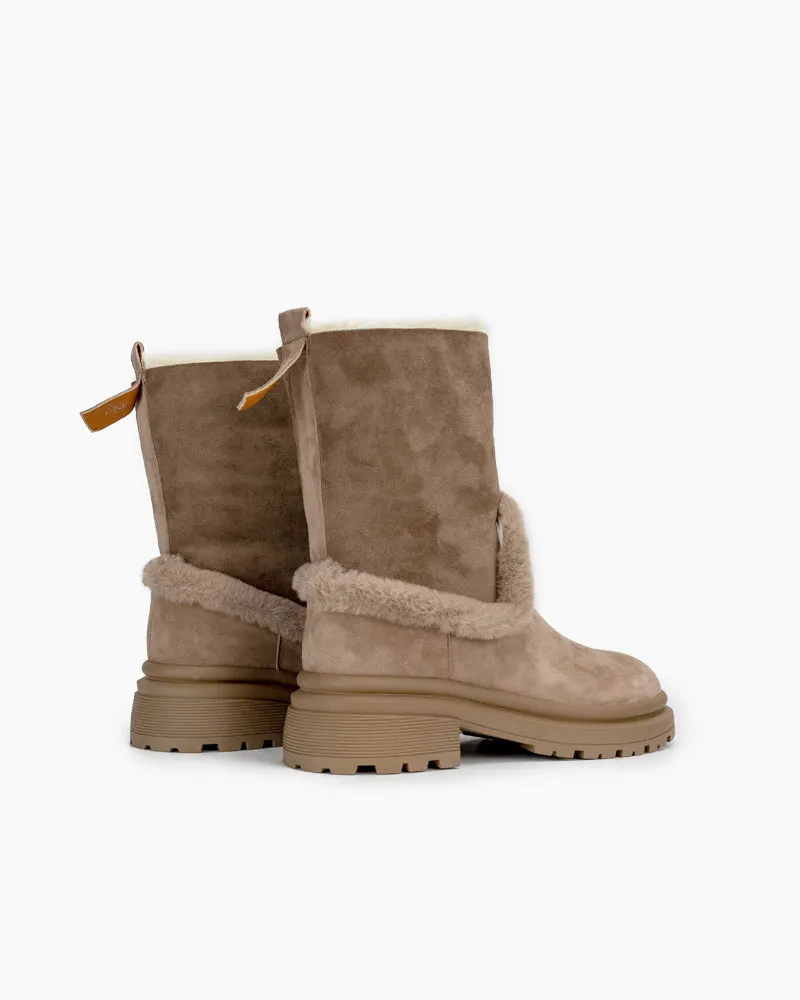 Suede Mid Calf Fur Lined Winter Snow Boots