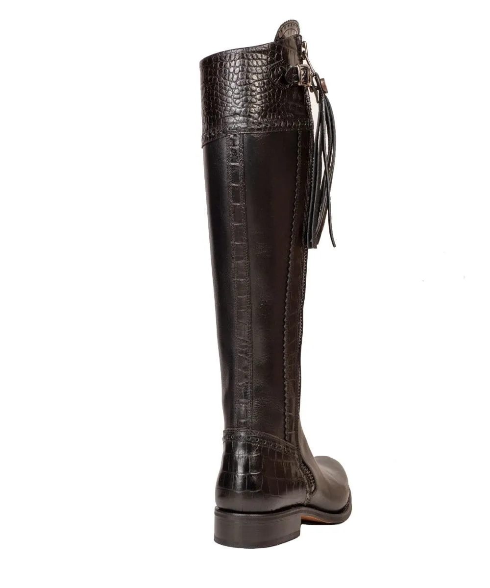 Tall Spanish Riding Boots Mock Croc Leather - Slight Calf