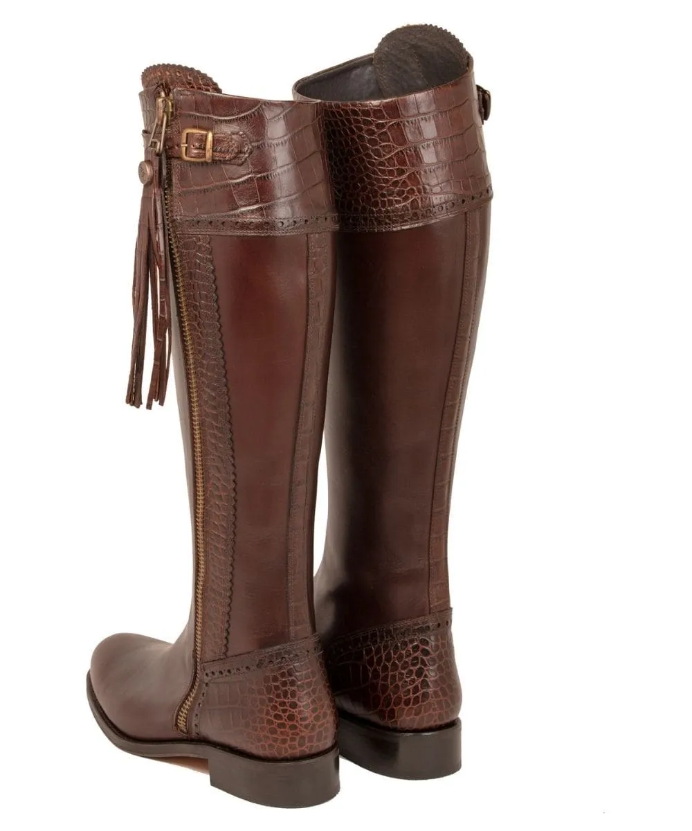 Tall Spanish Riding Boots Mock Croc Leather - Slight Calf