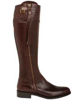 Tall Spanish Riding Boots Mock Croc Leather - Slight Calf
