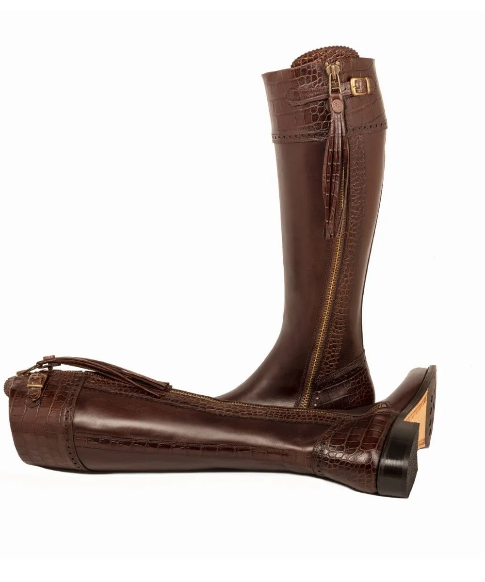 Tall Spanish Riding Boots Mock Croc Leather - Slight Calf