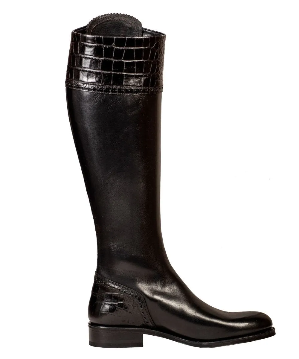 Tall Spanish Riding Boots Mock Croc Leather - Slight Calf