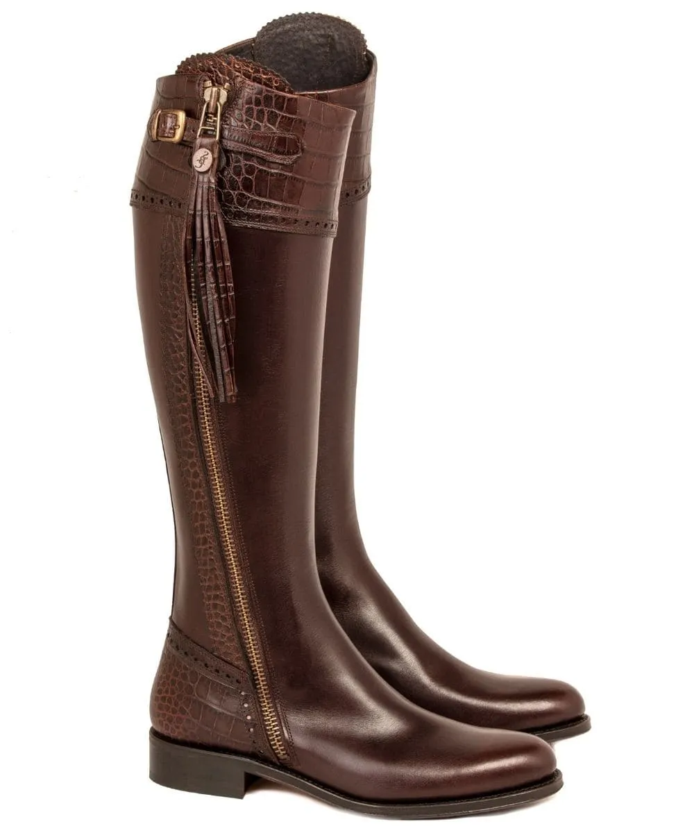 Tall Spanish Riding Boots Mock Croc Leather - Slight Calf
