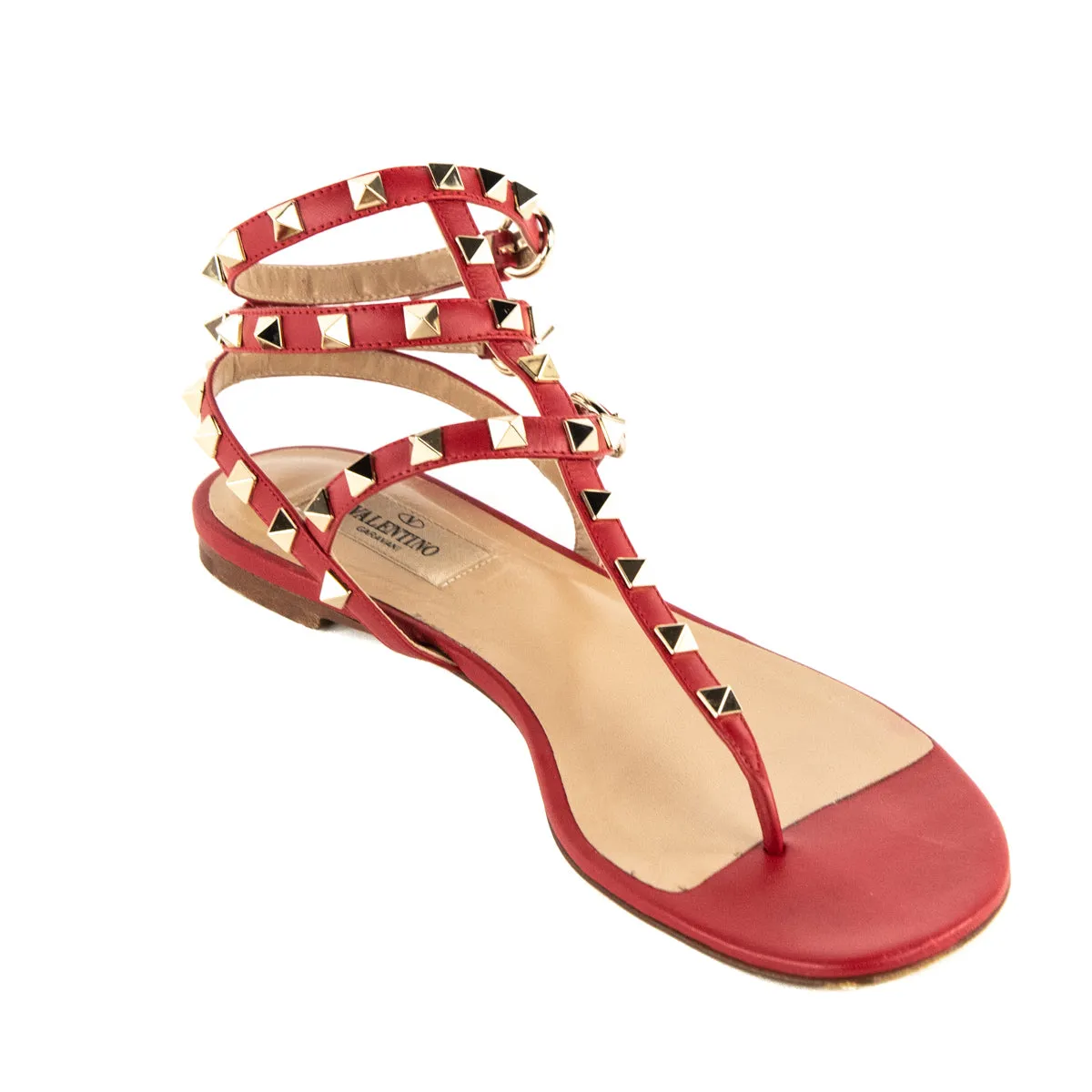 Valentino Red Rockstud Thong Gladiator Sandals Size US 9 | EU 39