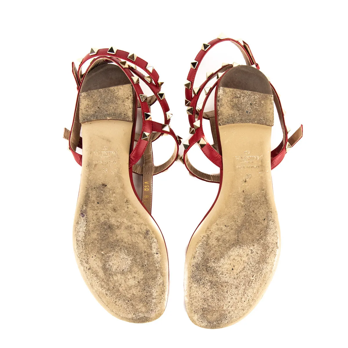 Valentino Red Rockstud Thong Gladiator Sandals Size US 9 | EU 39