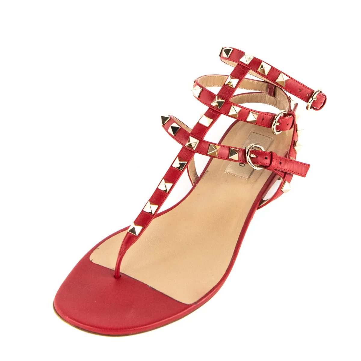 Valentino Red Rockstud Thong Gladiator Sandals Size US 9 | EU 39