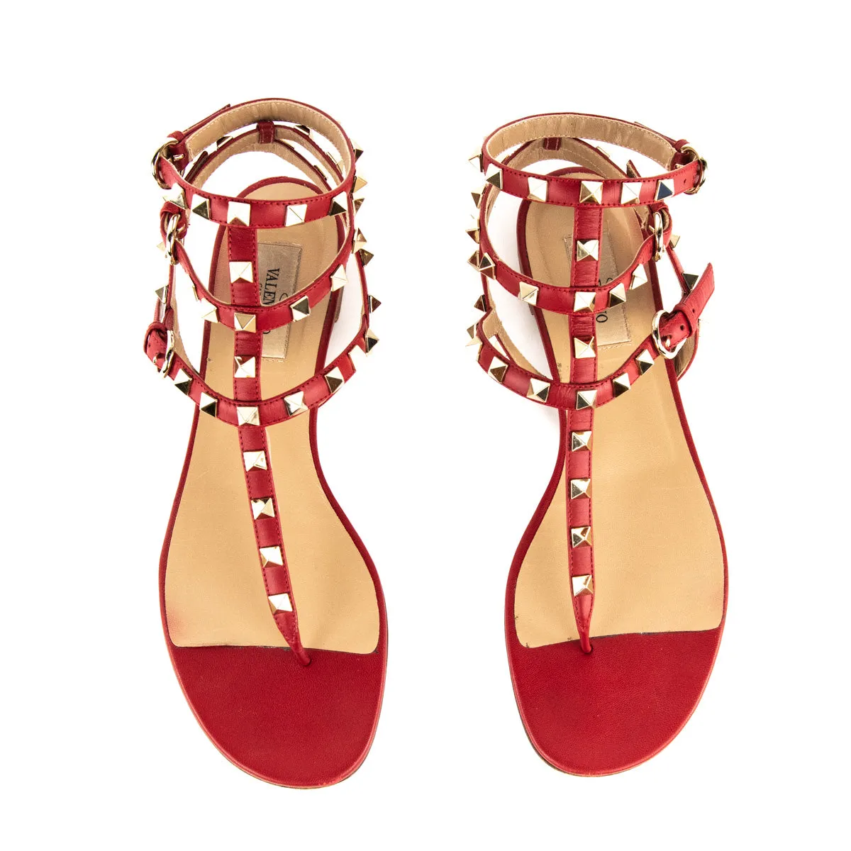 Valentino Red Rockstud Thong Gladiator Sandals Size US 9 | EU 39