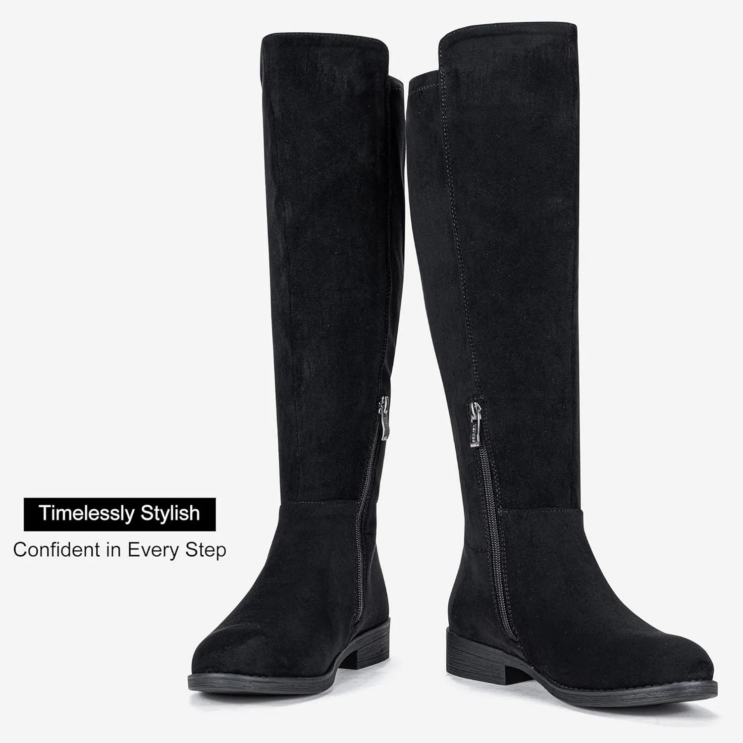 Vepose Women's 9662 Knee High Boots, Casual Tall Riding Boots Low Flat Heel, Wide Calf and Inner Zipper.