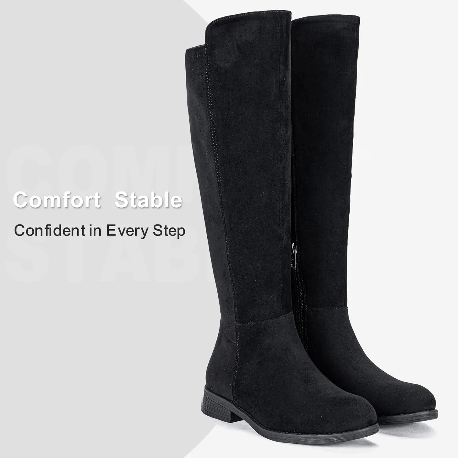 Vepose Women's 9662 Knee High Boots, Casual Tall Riding Boots Low Flat Heel, Wide Calf and Inner Zipper.