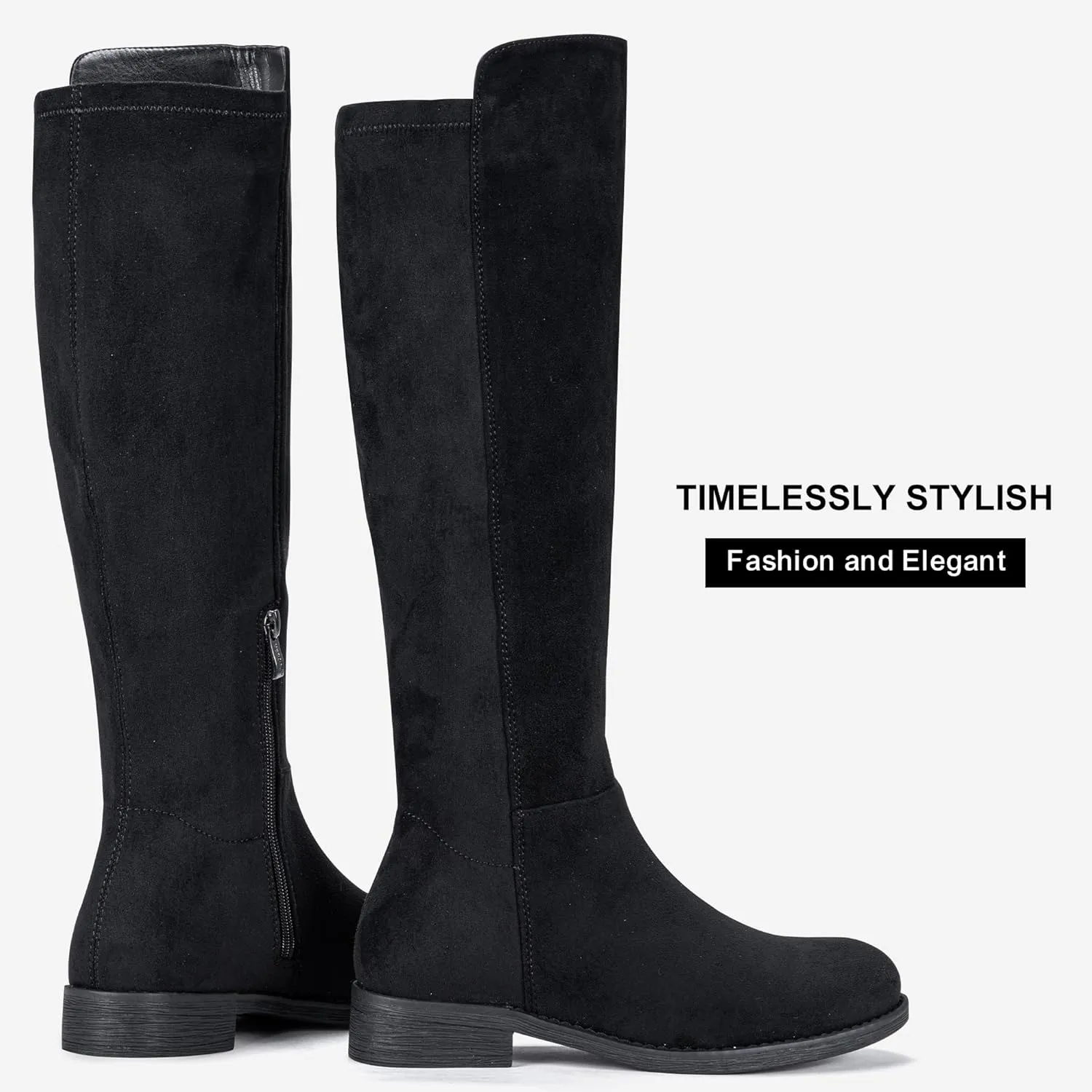 Vepose Women's 9662 Knee High Boots, Casual Tall Riding Boots Low Flat Heel, Wide Calf and Inner Zipper.