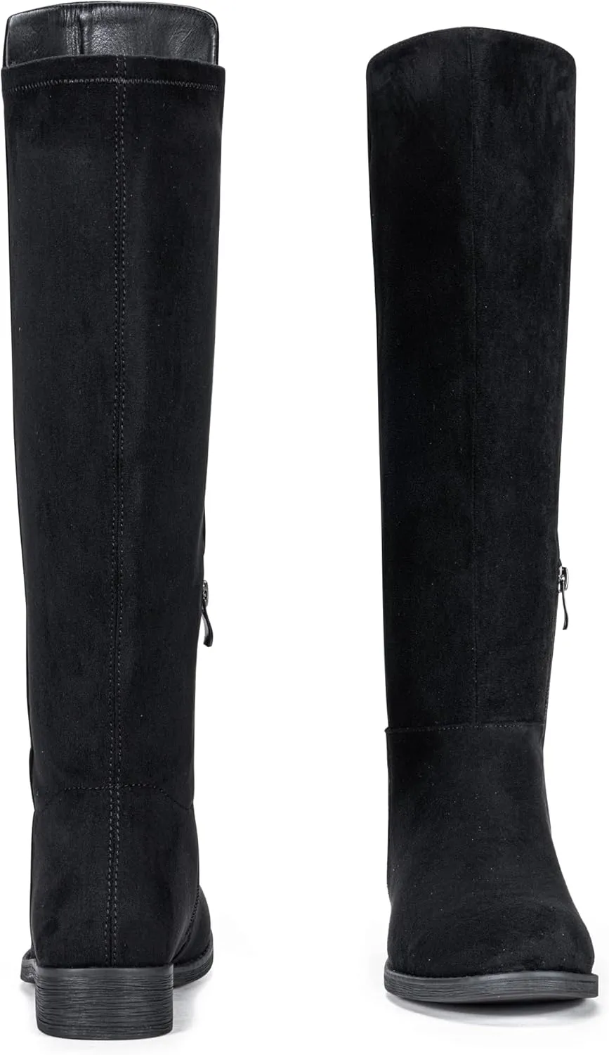 Vepose Women's 9662 Knee High Boots, Casual Tall Riding Boots Low Flat Heel, Wide Calf and Inner Zipper.