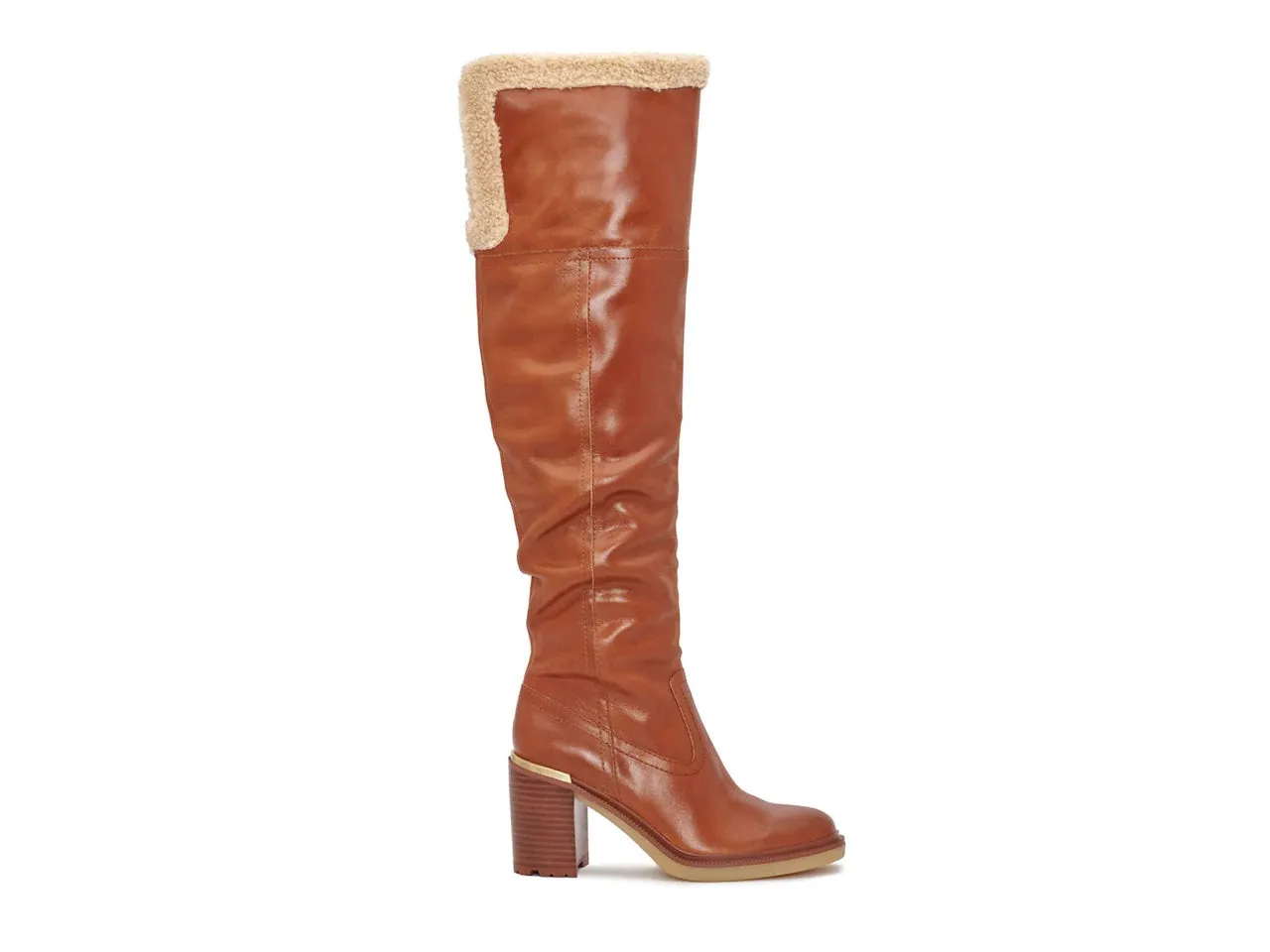 Vince Camuto Gambrel Warm Caramel Pull On Block Heel Fur Lined Over Knee Boot