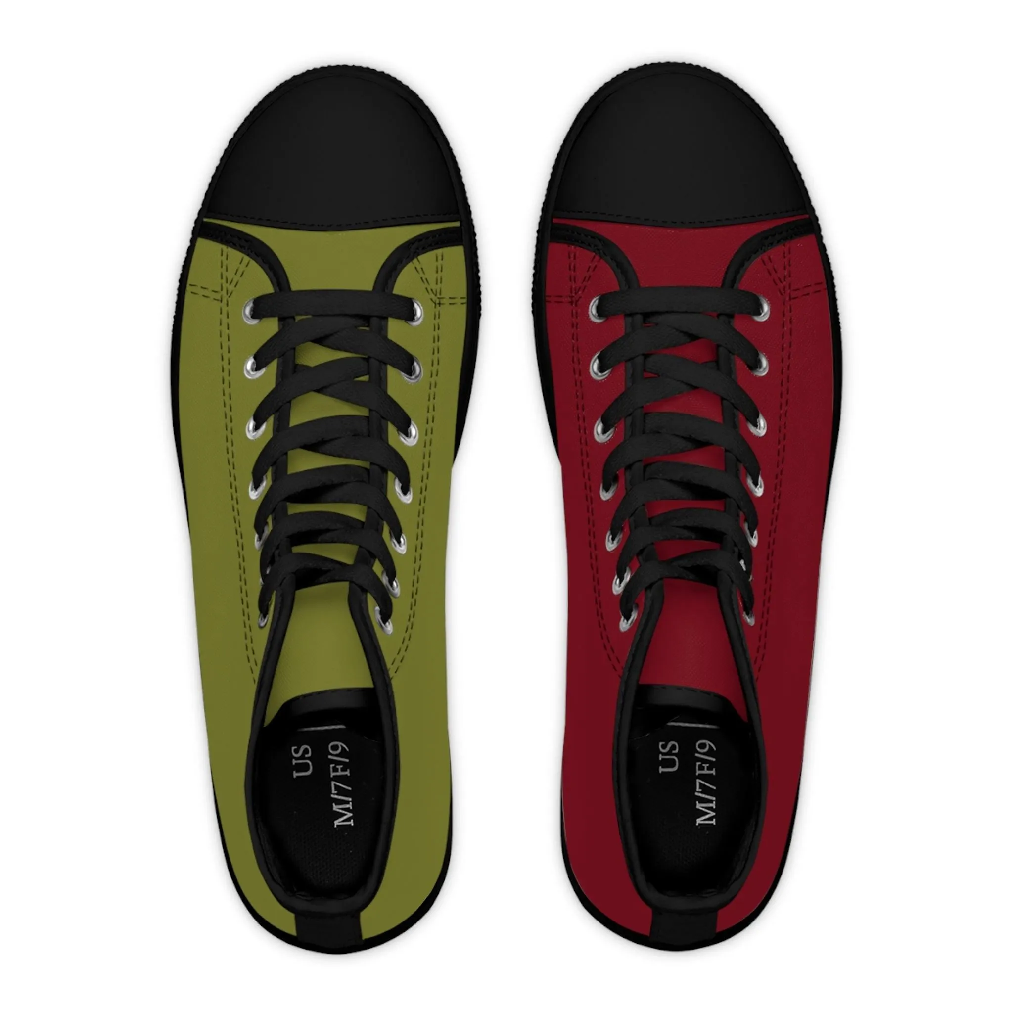 Women's Burgundy & Olive Mismatched High Top Sneakers