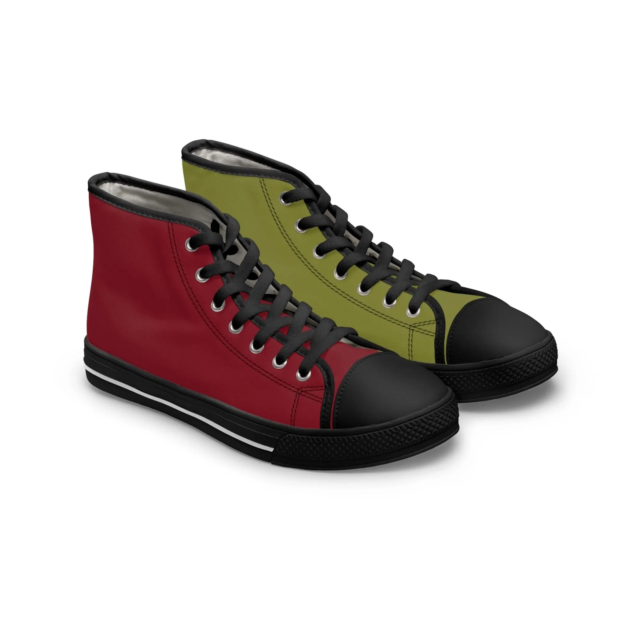 Women's Burgundy & Olive Mismatched High Top Sneakers