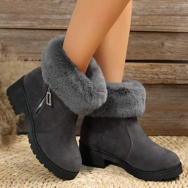 Women's Faux Fur-Cuffed Plush-Lined Cotton Boots 26467843C