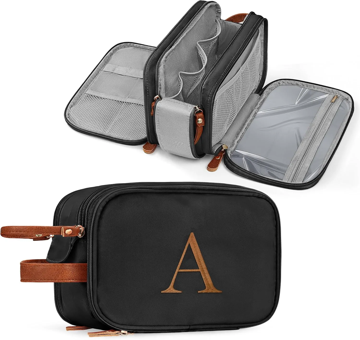 YOOLIFE Travel Initial Toiletry Bag - Toiletry Bag for Mens Women | Personalized Gifts for Women Men Girlfriend Mom Father Gifts | Travel Accessories Toiletries Water Resistant Dopp Kit Letter A Black