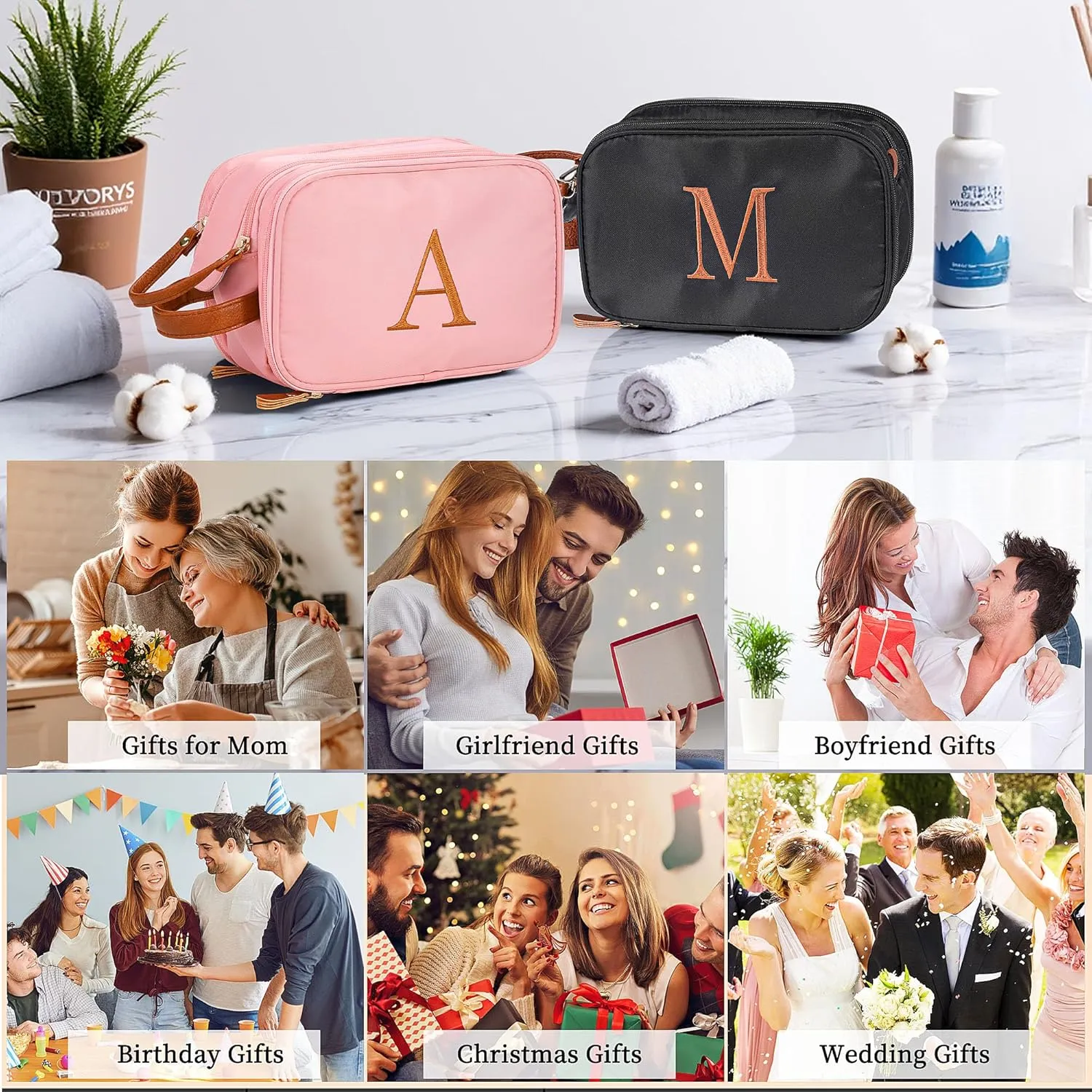YOOLIFE Travel Initial Toiletry Bag - Toiletry Bag for Mens Women | Personalized Gifts for Women Men Girlfriend Mom Father Gifts | Travel Accessories Toiletries Water Resistant Dopp Kit Letter A Black