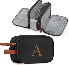 YOOLIFE Travel Initial Toiletry Bag - Toiletry Bag for Mens Women | Personalized Gifts for Women Men Girlfriend Mom Father Gifts | Travel Accessories Toiletries Water Resistant Dopp Kit Letter A Black